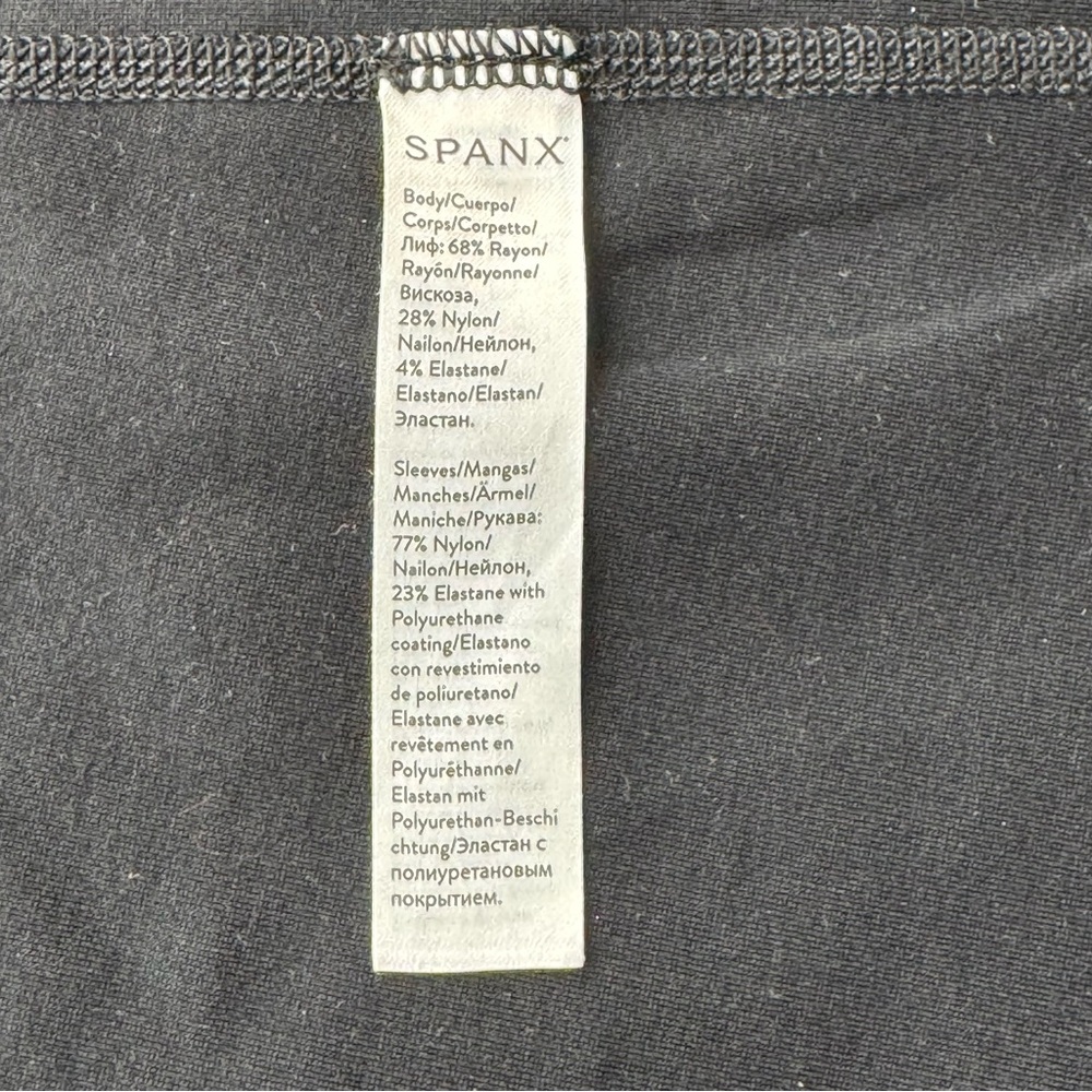 Spanx Black Asymmetrical Draped Jacket XS Faux Leather Sleeve Moto Chic Edgy - Picture 12 of 13